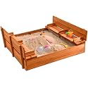 Play22 Large Outdoor Wooden Kids Sandbox with Lid that Converts to Benches