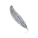 Fine Quill Feather Leaf Scarf Brooch Pin Oxidized .925 Sterling Silver