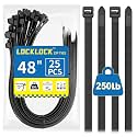 Large Zip Ties Heavy Duty Outdoor 48 inch (25 Pack), Heavy Duty Zip Ties 250 lbs, Black, LOCKLOCK