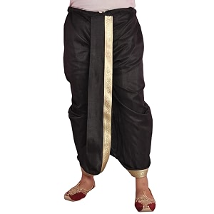 Larwa Mens Polyester Dupion Lace Embroidered Dhoti