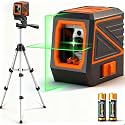 Laser Level with Tripod, 120 feet Green Cross Line Self Rotary Leveling Laser Level, Vertical and Horizontal Line, Rotatable 360 Degree, Manual Self leveling and Pulse Mode,IP54 Waterproof Battery