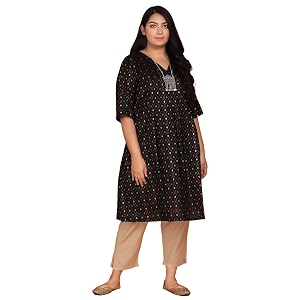Lastinch Womens Handloom Cotton Black Kurta