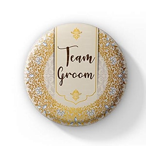 lastwave pincraft premium team groom wedding celebration pin badge  elegant gold amp white design  bachelor party amp wedding party accessory design tg-101