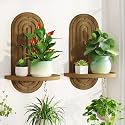 LASZOLA Wall Plant Shelf Floating Holder Hanger Indoor, Boho Wooden Brown