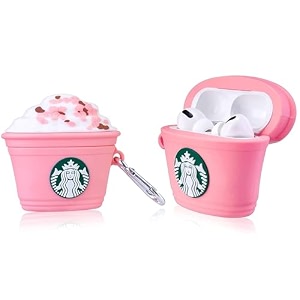 new cute 3d cartoon design cases compatible with apple airpods pro 2 case cover 360 full-body protective case shockproof skin cover star-bucks pink