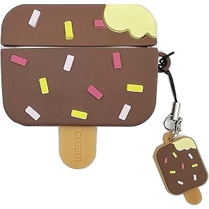new cute 3d cartoon design cases compatible with apple airpods pro 2 case cover 360 full-body protective case shockproof skin cover ice cream brown