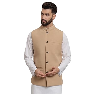 LATEST CHIKAN Mens Traditional Cotton Solid Nehru
