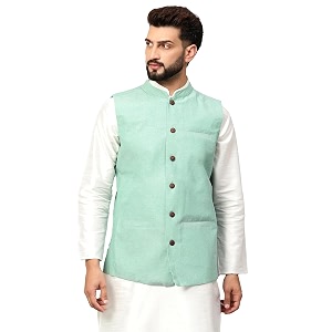 LATEST CHIKAN Mens Traditional Cotton Solid Nehru