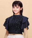 LATEST FASHION STAR Girls Party Velvet Crop Top (Black, Pack of 1)