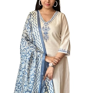 Khadi Kurtaset With Khadi Silk Dupatta For