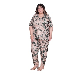 Printed Shirt Style Cotton Night Suit for