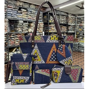 latest women39s ikkat handcrafted shoulder bag sling bag and clutch -combo set of 5 pieces