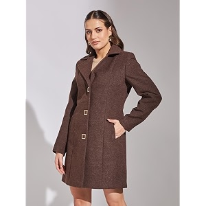 Latin Quarters Womens Brown A-Line Lapel Collared