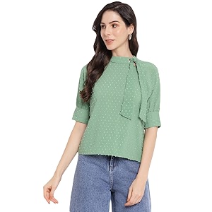 latin quarters women39s green half sleeve solid blouse