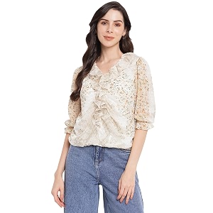 latin quarters women39s beige 34th sleeve printed blouse
