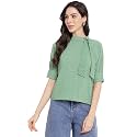 Latin Quarters Women's Green Half Sleeve Solid Blouse