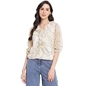 Latin Quarters Women's Beige 3/4th Sleeve Printed Blouse