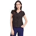 Latin Quarters Women's Black Cap Sleeve Printed Knit Top