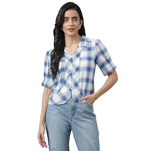Latin Quarters Women Blue Casual Check Half