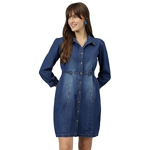 Latin Quarters Women Blue Shirt Collar Three-Quarter