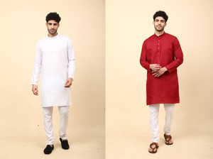 laughtale pack of 2 solid cotton blend straight kurta for men multicolor