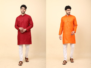 laughtale pack of 2 solid cotton blend straight kurta for men multicolor