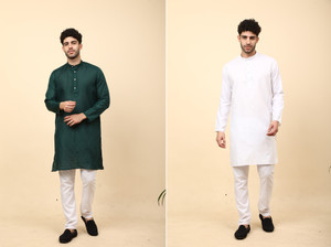 laughtale pack of 2 solid cotton blend straight kurta for men multicolor