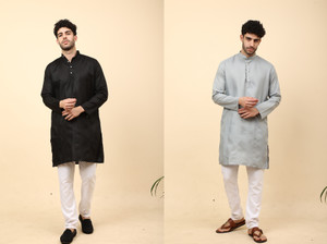 laughtale pack of 2 solid cotton blend straight kurta for men multicolor