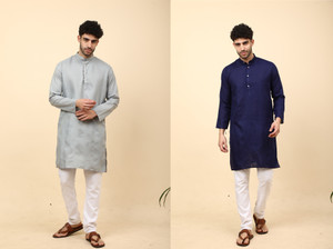 laughtale pack of 2 solid cotton blend straight kurta for men multicolor