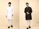 LAUGHTALE Pack of 2 Solid Cotton Blend Straight Kurta for Men (Multicolor)