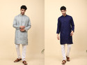 LAUGHTALE Pack of 2 Solid Cotton Blend Straight Kurta for Men (Multicolor)
