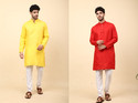 LAUGHTALE Pack of 2 Solid Cotton Blend Straight Kurta for Men (Multicolor)