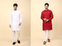 LAUGHTALE Pack of 2 Solid Cotton Blend Straight Kurta for Men (Multicolor)