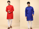 LAUGHTALE Pack of 2 Solid Cotton Blend Straight Kurta for Men (Multicolor)