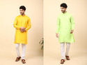 LAUGHTALE Pack of 2 Solid Cotton Blend Straight Kurta for Men (Multicolor)