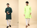 LAUGHTALE Pack of 2 Solid Cotton Blend Straight Kurta for Men (Multicolor)
