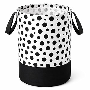 45l foldable laundry bag with handles  durable fabric clothes storage basket for home bathroom amp kids room  polka dot design black dot