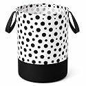 45L Foldable Laundry Bag with Handles | Durable Fabric Clothes Storage Basket for Home, Bathroom &amp; Kids Room | Polka Dot Design (Black Dot)