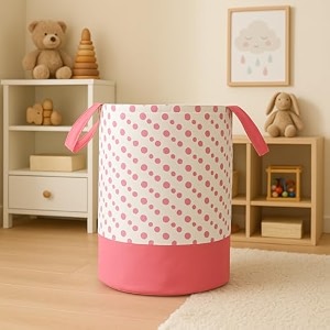 45l foldable laundry basket with handles non-woven clothes storage hamper for bedroom bathroom amp kids room pink polka dot