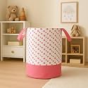 45L Foldable Laundry Basket with Handles, Non-Woven Clothes Storage Hamper for Bedroom Bathroom &amp; Kids Room, Pink Polka Dot