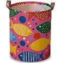 Colorful Fish Laundry Basket, Pink Ocean Hamper, 15.75x19.7in