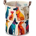 Colorful Dog Laundry Basket, Folk Art Pet Hamper, 15.75x19.7in