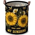 Sunflower Bee Laundry Basket, Laundry Hamper, Leather Handles, 15.75x19.7in