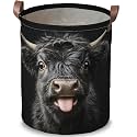 Highland Cow Laundry Basket, Black Funny Hamper, 15.75x19.7in