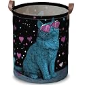 Cool Cat Laundry Basket, Black Pink Girls Hamper, 15.75x19.7in