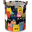 Cute Cat Laundry Basket, Colorful Funny Cats Clothes Hamper, 15.75x19.7in