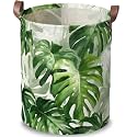 Dark Botanical Beach Laundry Basket, Oxford Cloth Hamper, 15.75x19.7in