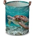 Funky Sea Turtle Beach Laundry Basket, Oxford Cloth Hamper, 15.75x19.7in