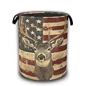 Laundry Hamper,American Flag Deer Laundry Baskets,Waterproof Oxford Cloth Toy Storage for Bedroom,Bathroom,Nursery,16x20.8 Inch