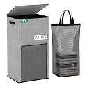 Laundry Hamper with Lid 110L, Large &amp; Tall Laundry Basket with Removable Bag &amp; Front Mesh Bag, Collapsible Dirty Clothes Hampers for Bedroom Aesthetic, Bathroom, Dorm, Laundry Room - Easy Carry, Grey